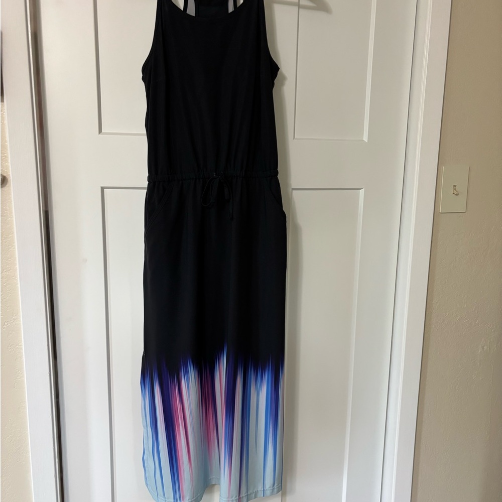 Title Nine S Black (Very dark Navy) Maxi Dress with Colorful Hem EUC
